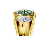Yellow gold Three Stone Fancy Green Round Cut Cut Channel Set Diamond Ring_5