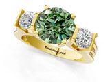 Yellow gold Three-Stone Fancy Green Round Cut Cut Classic Band Prong Setting Ring_1