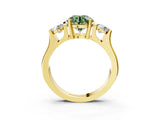 Yellow gold Three-Stone Fancy Green Round Cut Cut Classic Band Prong Setting Ring_3