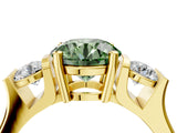 Yellow gold Three-Stone Fancy Green Round Cut Cut Classic Band Prong Setting Ring_4
