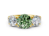Yellow gold Three-Stone Fancy Green Round Cut Cut Diamond Engagement Ring with Flat Band and Four-Prong Setting