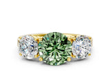 Yellow gold Three-Stone Fancy Green Round Cut Cut Diamond Engagement Ring with Flat Band and Four-Prong Setting_12