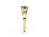 Yellow gold Three-Stone Fancy Green Round Cut Cut Diamond Engagement Ring with Flat Band and Four-Prong Setting_2
