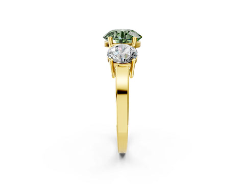 Yellow gold Three-Stone Fancy Green Round Cut Cut Diamond Engagement Ring with Flat Band and Four-Prong Setting_2