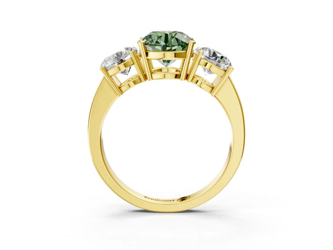 Yellow gold Three-Stone Fancy Green Round Cut Cut Diamond Engagement Ring with Flat Band and Four-Prong Setting_3