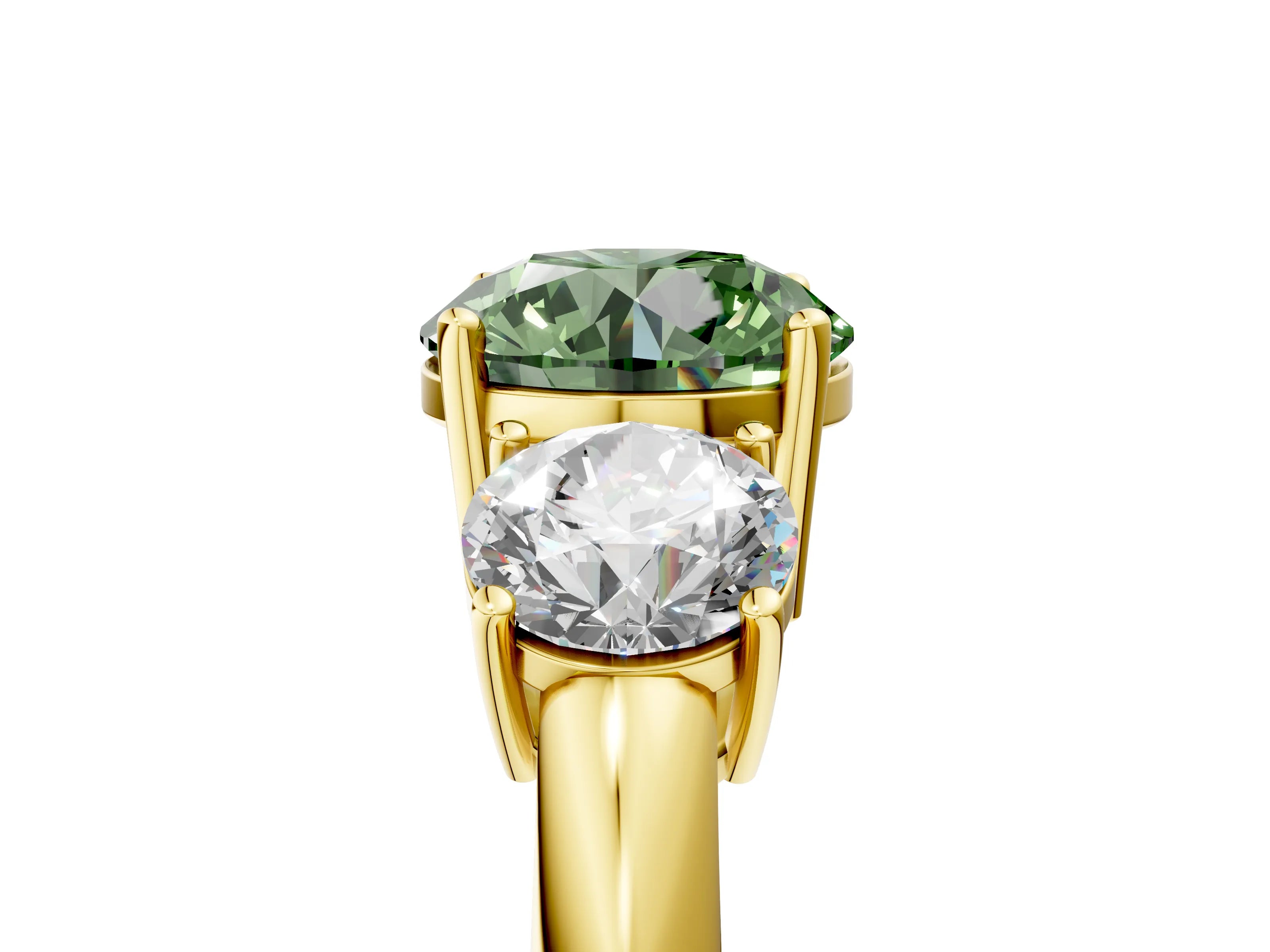 Yellow gold Three-Stone Fancy Green Round Cut Cut Diamond Engagement Ring with Prong Setting on a White Gold Band_29