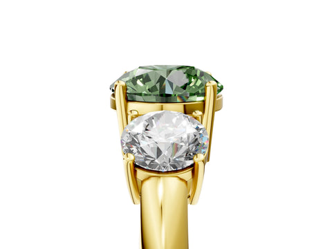 Yellow gold Three-Stone Fancy Green Round Cut Cut Diamond Engagement Ring with Prong Setting on a White Gold Band_29