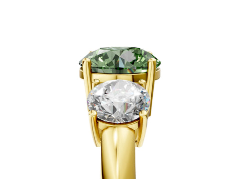 Yellow gold Three-Stone Fancy Green Round Cut Cut Diamond Engagement Ring with Prong Setting on a White Gold Band_5