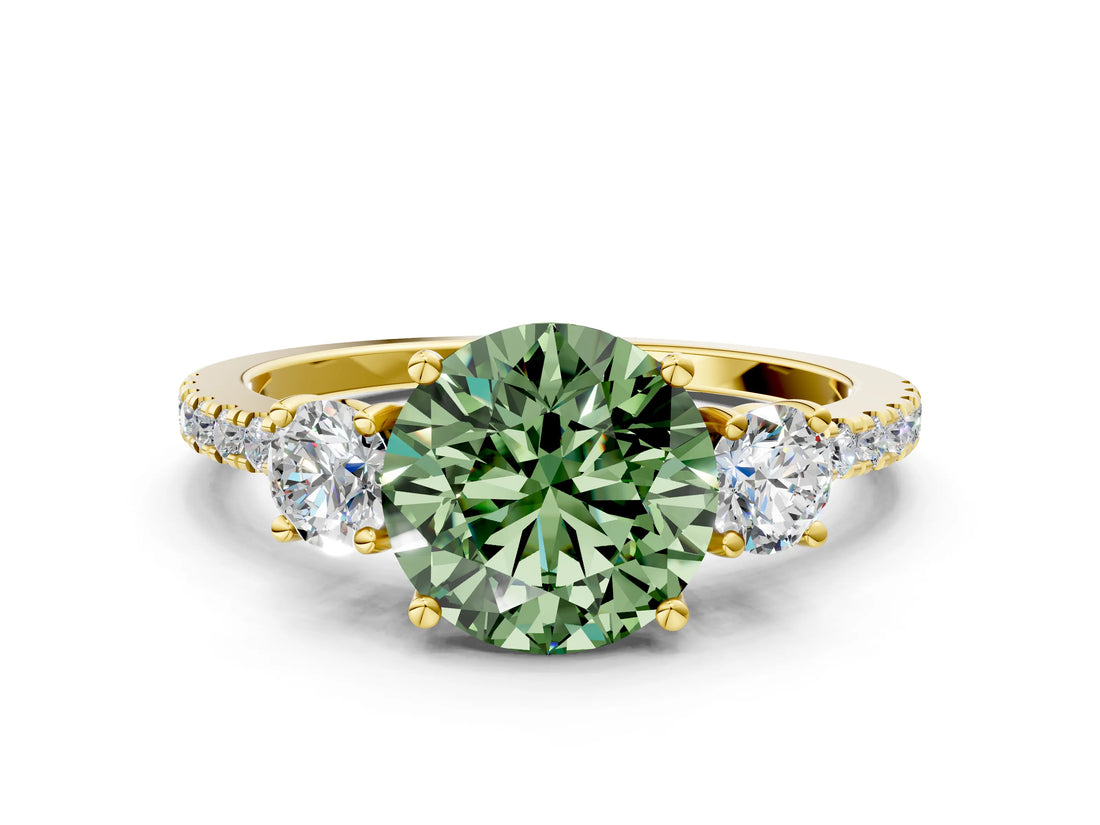 Yellow gold Three-Stone Fancy Green Round Cut Cut Diamond Pavé Band with Prong Setting_39