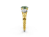 Yellow gold Three-Stone Fancy Green Round Cut Cut Diamond Ring with Channel-Set Band and Prong Setting_2