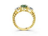 Yellow gold Three-Stone Fancy Green Round Cut Cut Diamond Ring with Channel-Set Band and Prong Setting_3