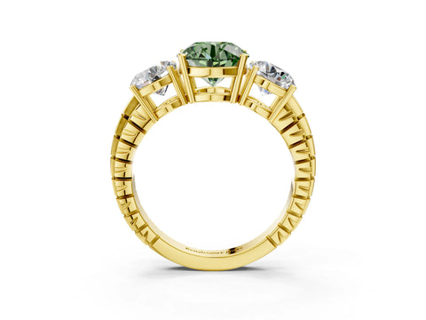 Yellow gold Three-Stone Fancy Green Round Cut Cut Diamond Ring with Channel-Set Band and Prong Setting_3