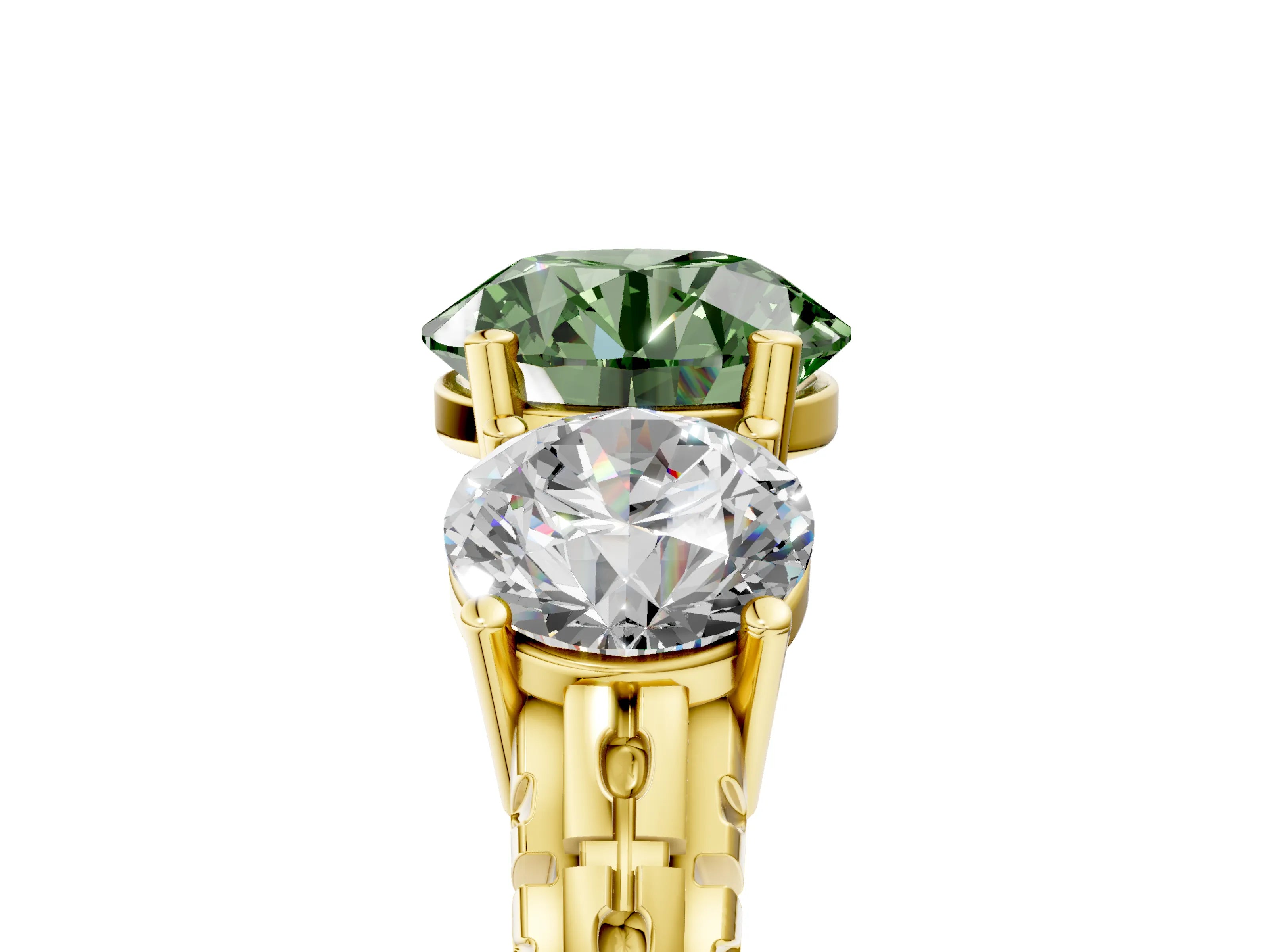 Yellow gold Three-Stone Fancy Green Round Cut Cut Diamond Ring with Channel-Set Band and Prong Setting_5