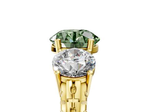 Yellow gold Three-Stone Fancy Green Round Cut Cut Diamond Ring with Channel-Set Band and Prong Setting_5