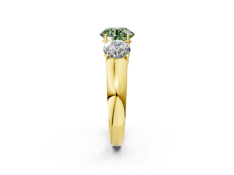 Yellow gold Three-Stone Fancy Green Round Cut Cut Diamond Ring with Prong Setting and Classic Band_2