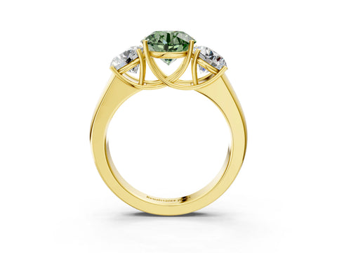 Yellow gold Three-Stone Fancy Green Round Cut Cut Diamond Ring with Prong Setting and Classic Band_3