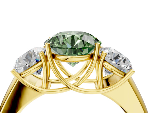 Yellow gold Three-Stone Fancy Green Round Cut Cut Diamond Ring with Prong Setting and Classic Band_4