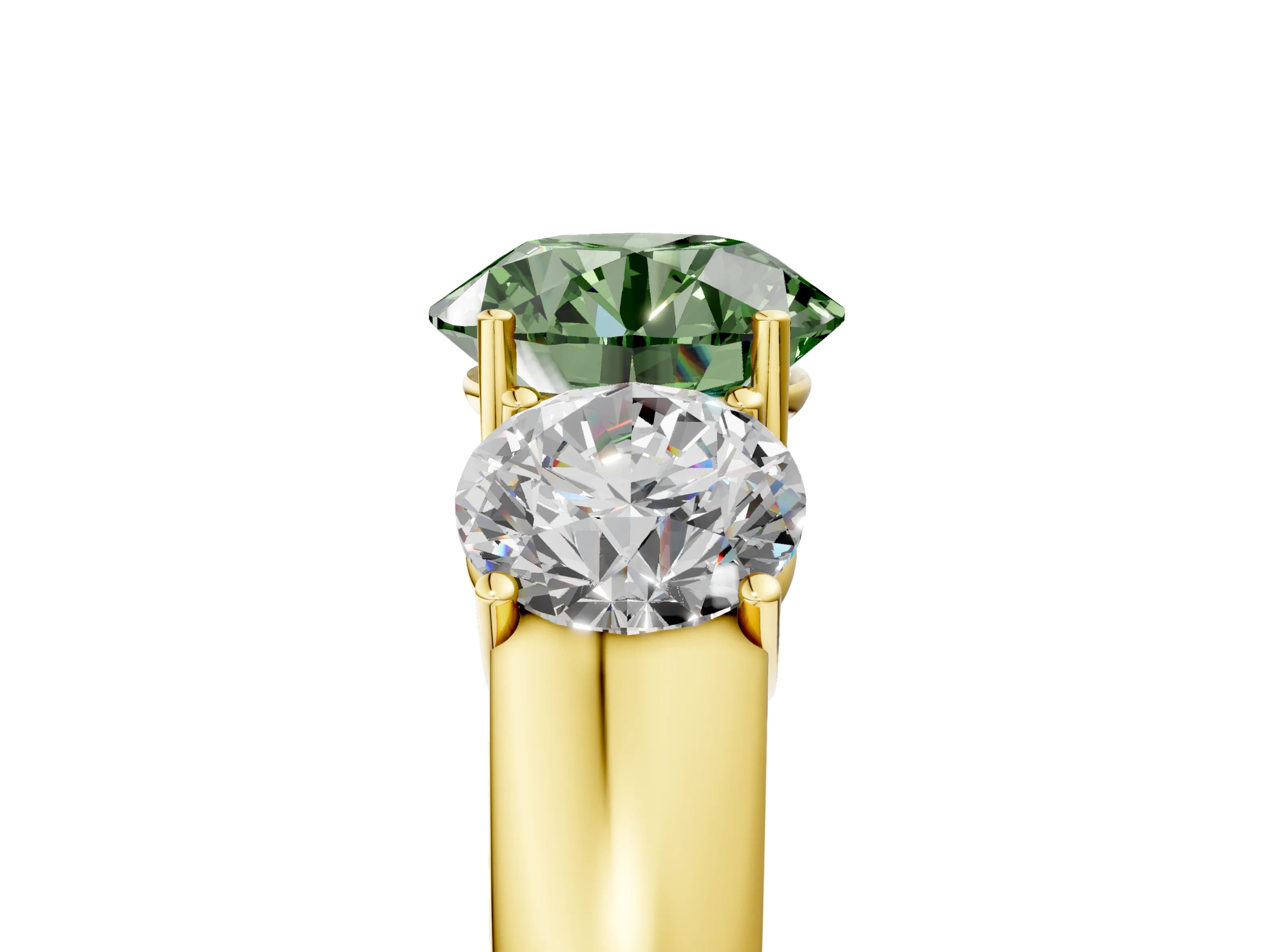 Yellow gold Three-Stone Fancy Green Round Cut Cut Diamond Ring with Prong Setting and Classic Band_5