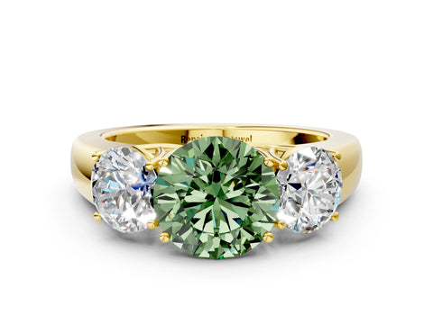 Yellow gold Three-Stone Fancy Green Round Cut Cut Diamond Ring with Prong Setting and Classic Band