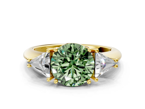 Yellow gold Three-Stone Fancy Green Round Cut Cut Diamond Ring with Trillion Side Stones and Four-Prong Setting_3