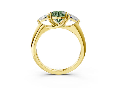 Yellow gold Three-Stone Fancy Green Round Cut Cut Diamond Ring with Trillion Side Stones and Four-Prong Setting_6