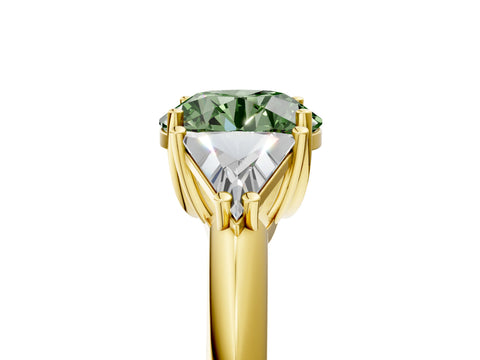 Yellow gold Three-Stone Fancy Green Round Cut Cut Diamond Ring with Trillion Side Stones and Four-Prong Setting_8