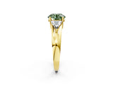 Yellow gold Three-Stone Fancy Green Round Cut Cut Diamond Ring with Trillion Side Stones on a Split Shank Band_2