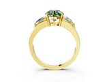Yellow gold Three-Stone Fancy Green Round Cut Cut Diamond Ring with Trillion Side Stones on a Split Shank Band_3