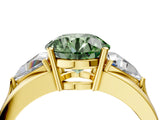 Yellow gold Three-Stone Fancy Green Round Cut Cut Diamond Ring with Trillion Side Stones on a Split Shank Band_4