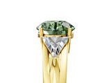 Yellow gold Three-Stone Fancy Green Round Cut Cut Diamond Ring with Trillion Side Stones on a Split Shank Band_5