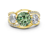 Yellow gold Three-Stone Fancy Green Round Cut Cut Diamond Split Shank Prong Set Ring