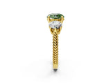 Yellow gold Three-Stone Fancy Green Round Cut Cut Milgrain Band Prong Setting Ring_2