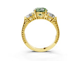 Yellow gold Three-Stone Fancy Green Round Cut Cut Milgrain Band Prong Setting Ring_3