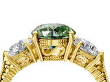 Yellow gold Three-Stone Fancy Green Round Cut Cut Milgrain Band Prong Setting Ring_4