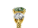 Yellow gold Three-Stone Fancy Green Round Cut Cut Milgrain Band Prong Setting Ring_5