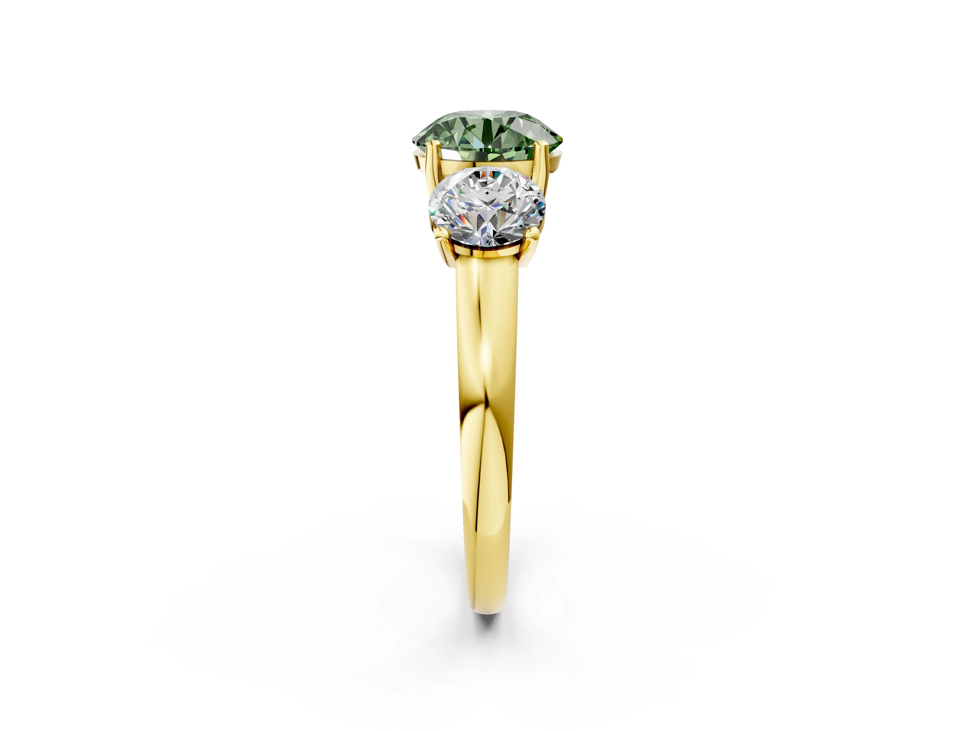 Yellow gold Three-Stone Fancy Green Round Cut Cut Solitaire Ring with Classic Prong Setting_2