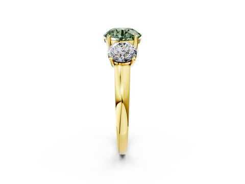 Yellow gold Three-Stone Fancy Green Round Cut Cut Solitaire Ring with Classic Prong Setting_2
