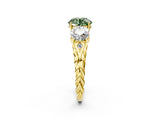 Yellow gold Three-Stone Fancy Green Round Cut Diamond Braided Band Ring with Four-Prong Setting_42
