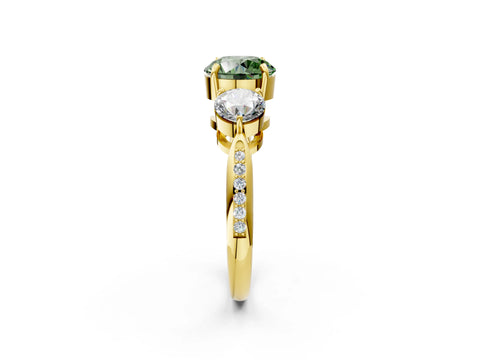 Yellow gold Three-Stone Fancy Green Round Cut Diamond Channel Set Engagement Ring with Prong Setting_14