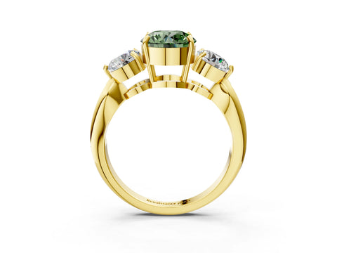 Yellow gold Three-Stone Fancy Green Round Cut Diamond Channel Set Engagement Ring with Prong Setting_15