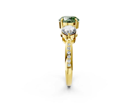 Yellow gold Three-Stone Fancy Green Round Cut Diamond Channel Set Engagement Ring with Prong Setting_2