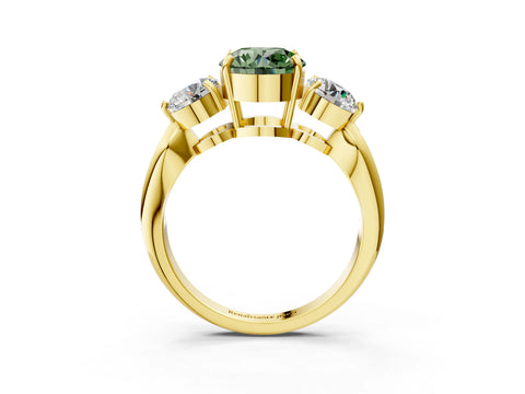 Yellow gold Three-Stone Fancy Green Round Cut Diamond Channel Set Engagement Ring with Prong Setting_3