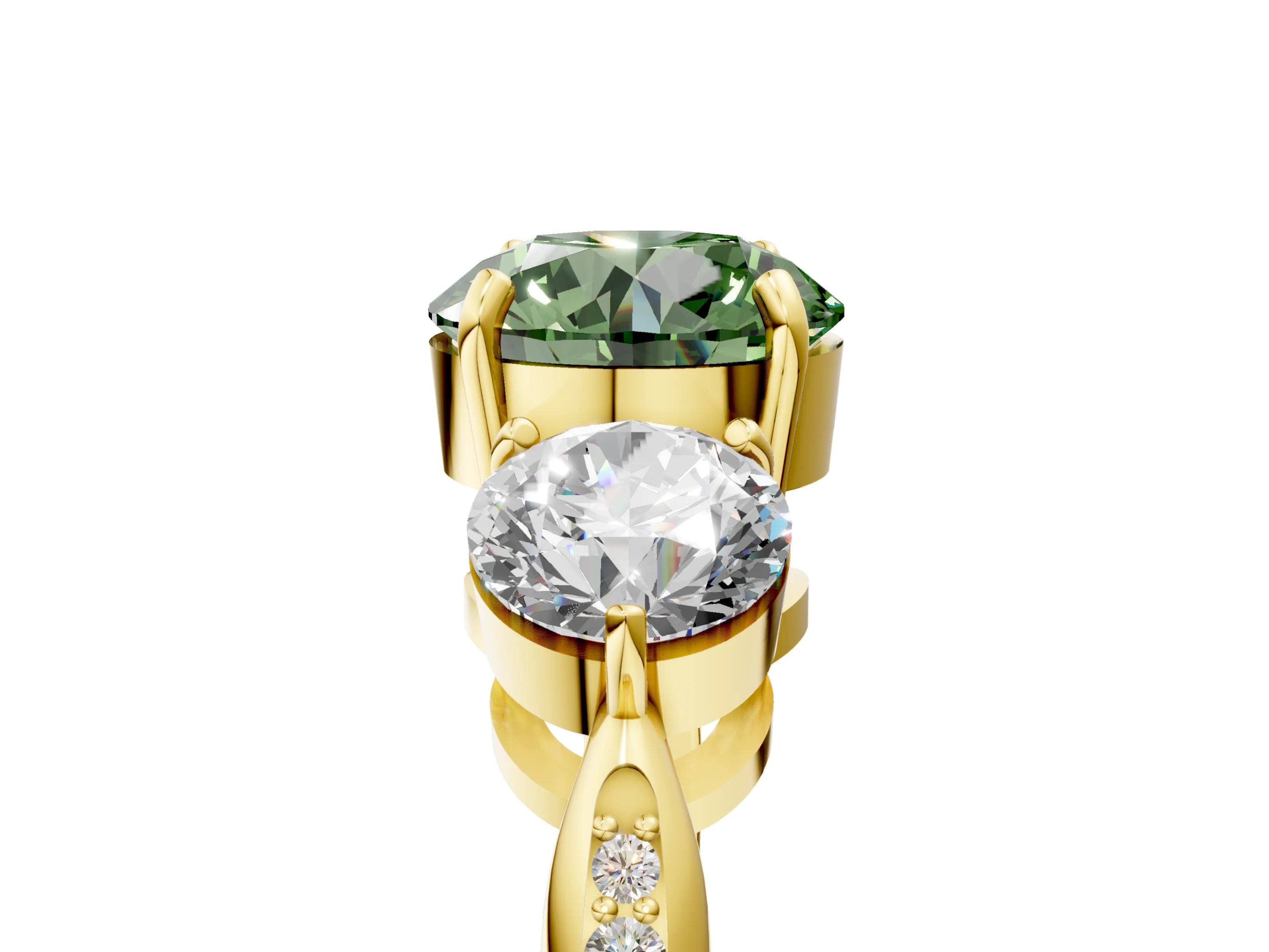 Yellow gold Three-Stone Fancy Green Round Cut Diamond Channel Set Engagement Ring with Prong Setting_5