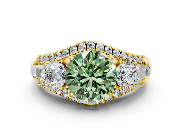 Yellow Gold Round Five Stone Baguette Engagement Ring Setting for Fancy Green Center