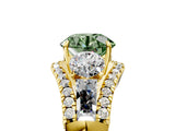Yellow gold Three-Stone Fancy Green Round Cut Diamond Engagement Ring with Pave Band and Prong Setting_5