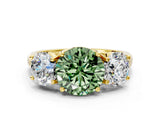 Yellow gold Three-Stone Fancy Green Round Cut Diamond Engagement Ring with Prong Setting_3