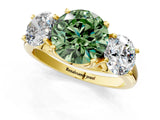 Yellow gold Three-Stone Fancy Green Round Cut Diamond Engagement Ring with Prong Setting_4