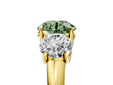 Yellow gold Three-Stone Fancy Green Round Cut Diamond Engagement Ring with Prong Setting_8
