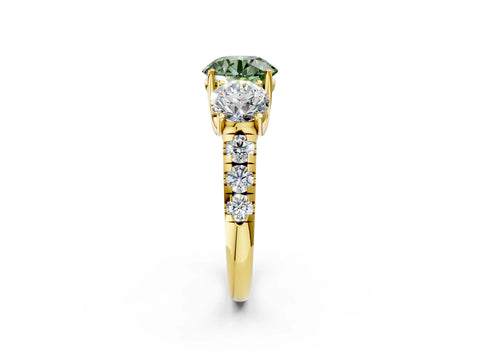Yellow gold Three-Stone Fancy Green Round Cut Diamond Pavé Band with Prong Setting_2