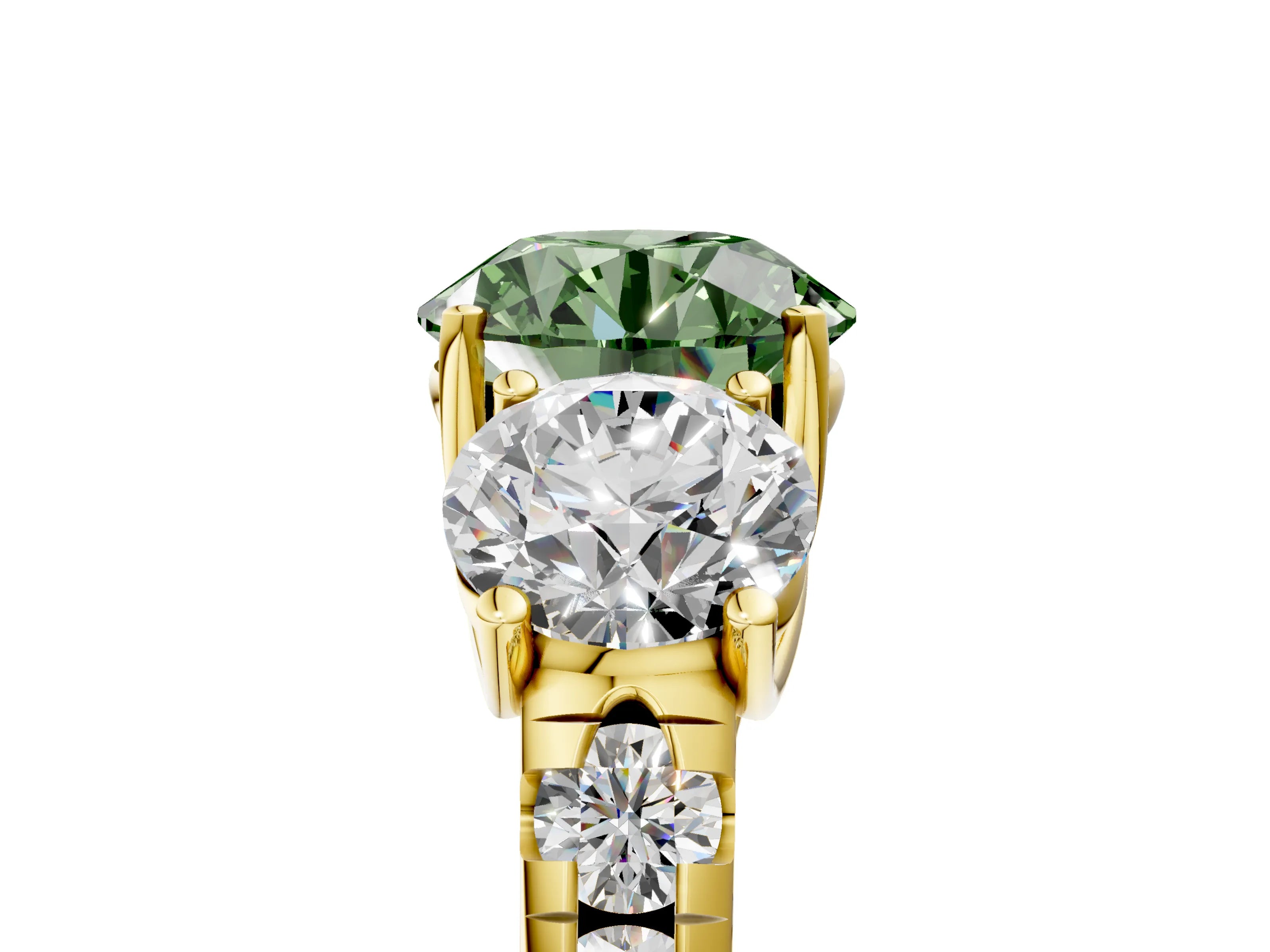 Yellow gold Three-Stone Fancy Green Round Cut Diamond Pavé Band with Prong Setting_5